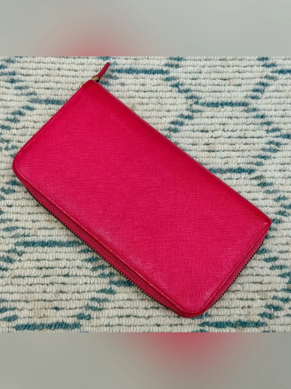 PRADA Y2K Barbiecore Hot Pink Saffiano Leather Zip Wallet/Clutch - Fits IPhone